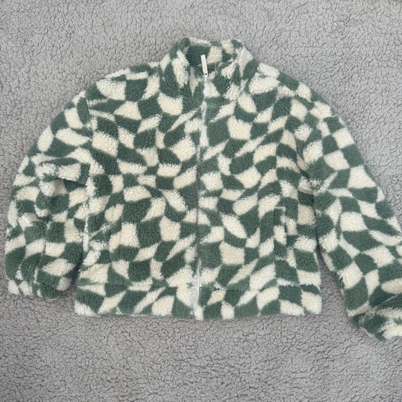 RSQ Green and Cream Teddy Jacket Plush Sherpa - Picture 2 of 4